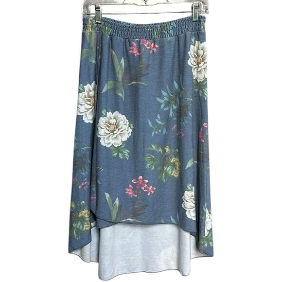 NWT Chaser Faux Wrap Hi-Low Skirt Pull-on Elastic Waist Light Blue Floral Small - Picture 1 of 13